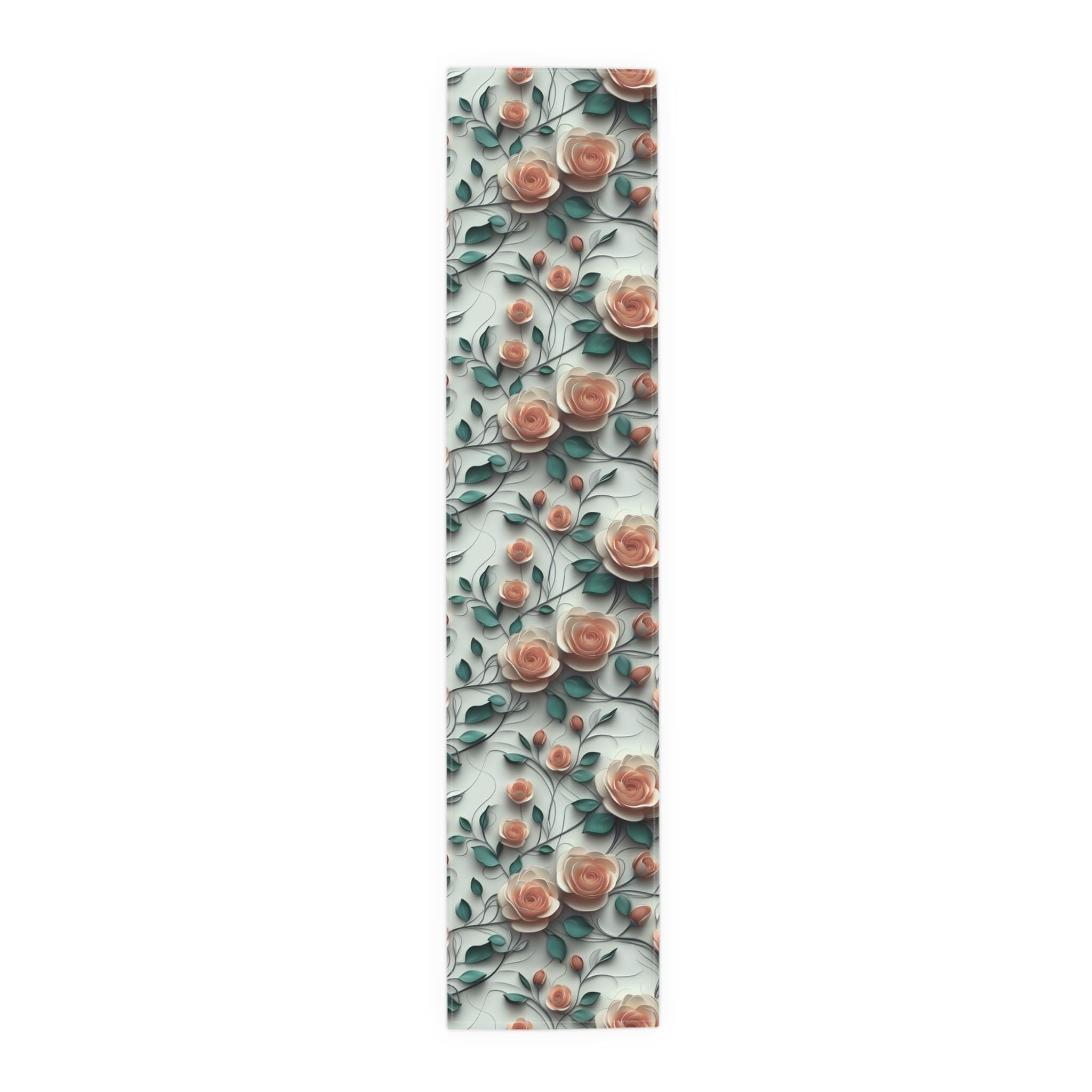Red Coral Rose Table Runner: Romantic Floral Dining Decor