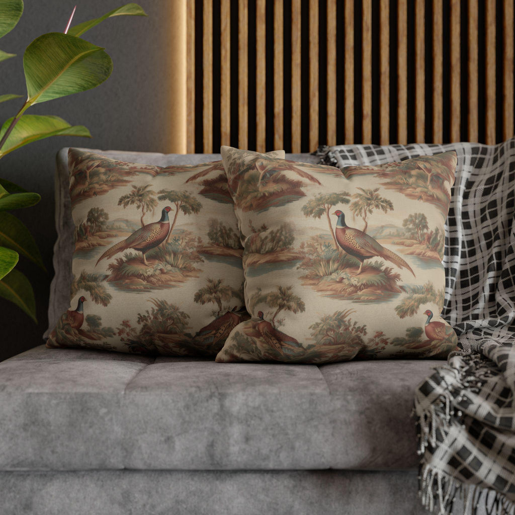 French Toile Pheasant Pillow Cover: Vintage Style Country Bird Scene