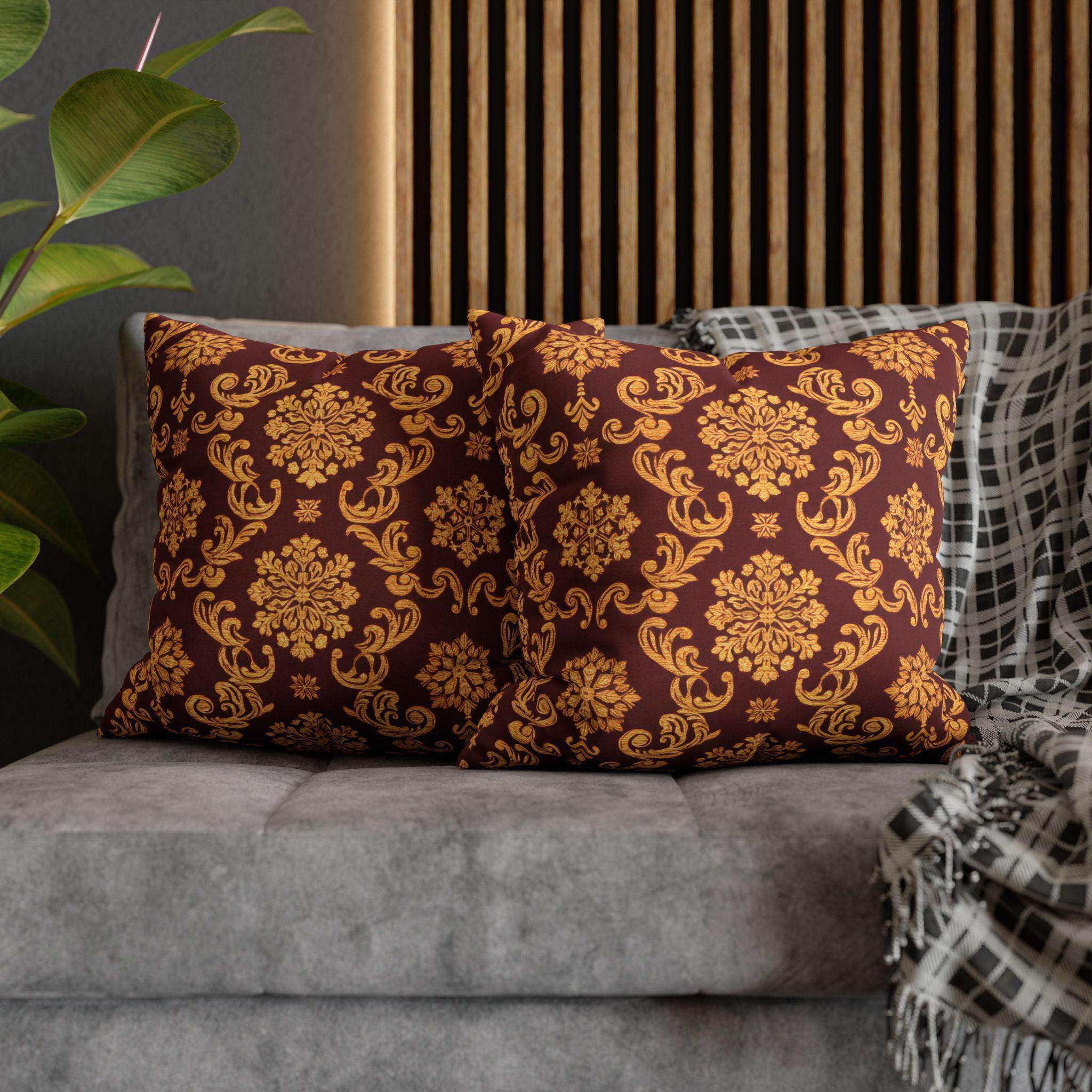 Elegant Golden Snowflake Pillow Cover: Deep Red Regal Holiday Accent