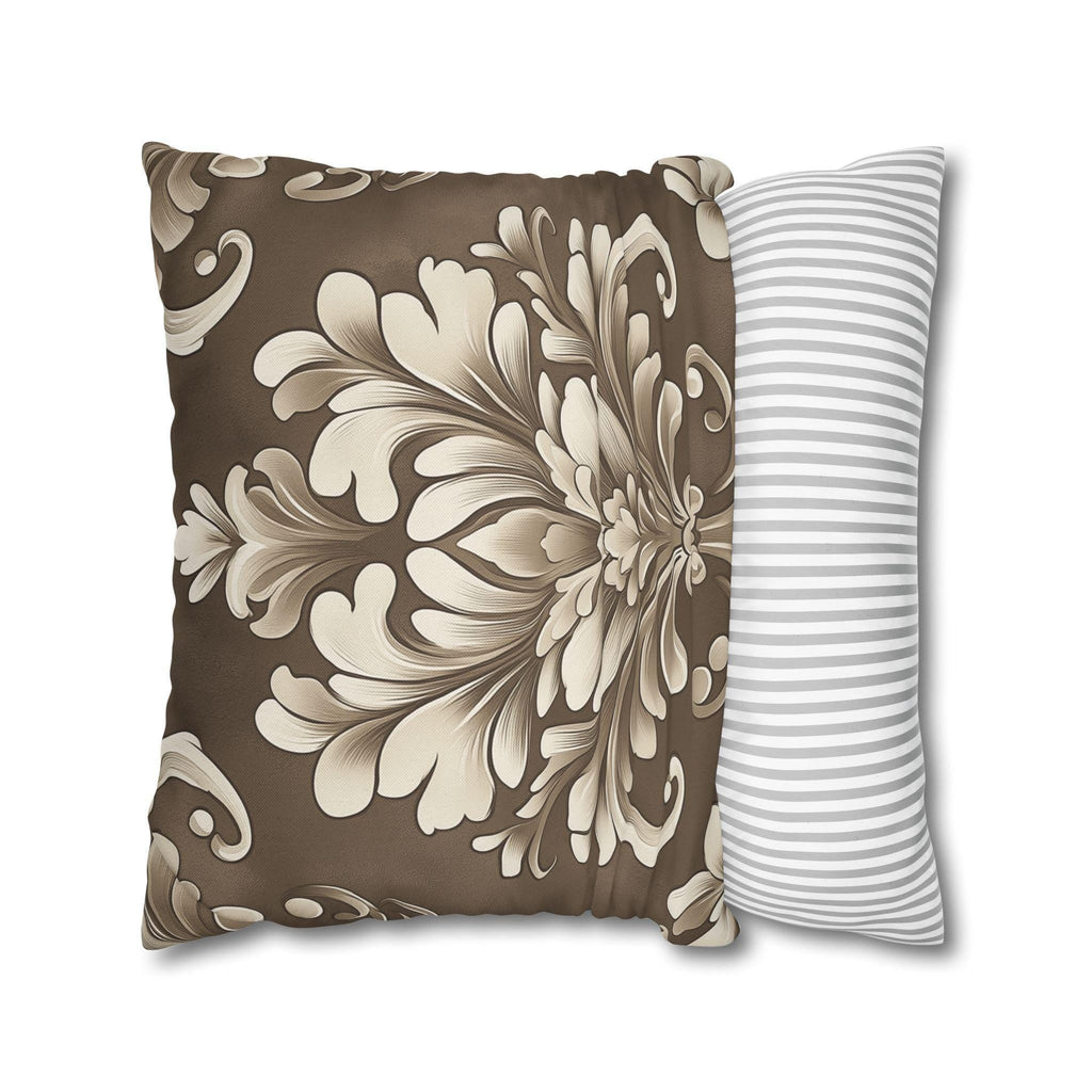 Damask Pillow Cover: Cream Beige Floral on Mocha Brown