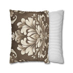 Damask Pillow Cover: Cream Beige Floral on Mocha Brown