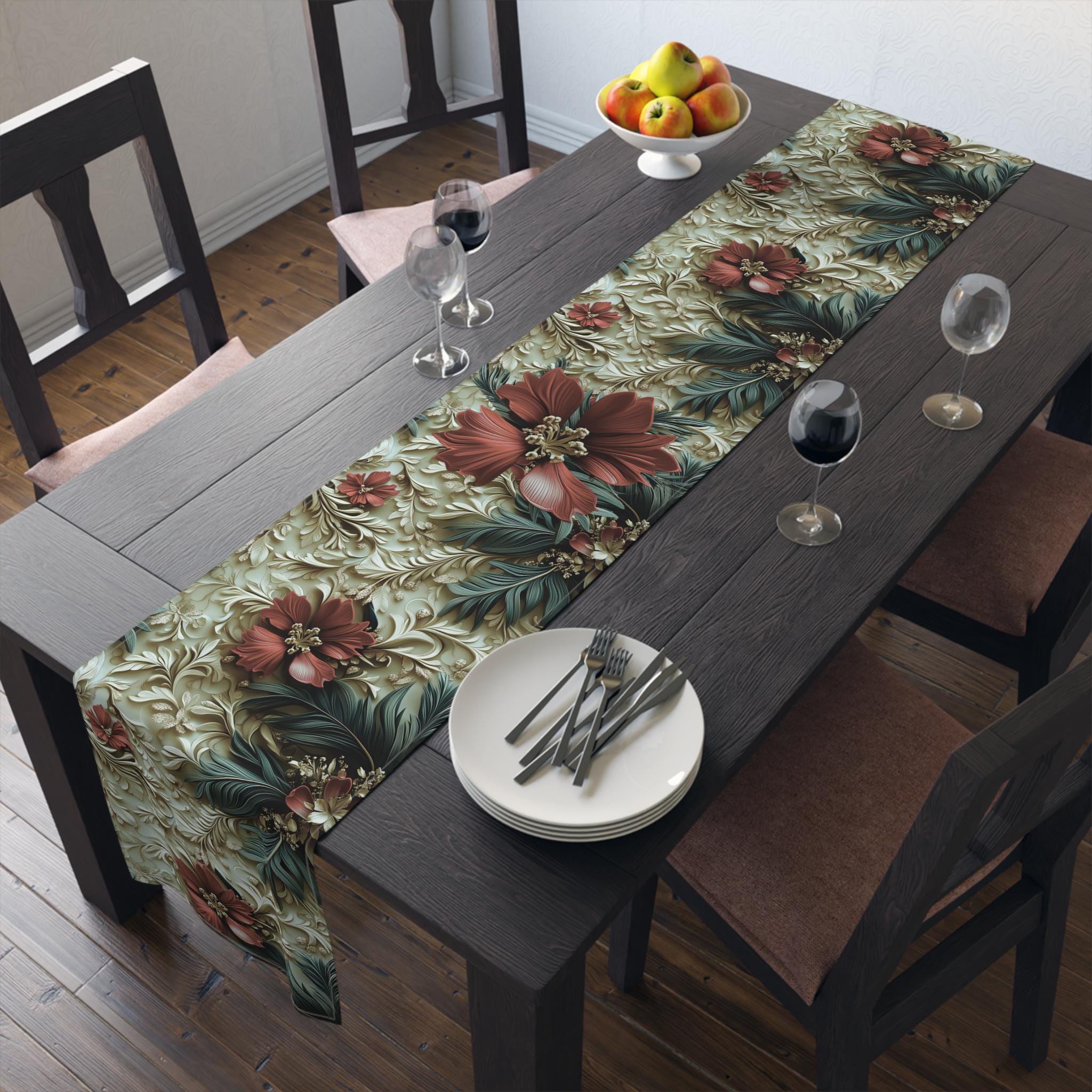 Elegant Poinsettia Table Runner: Festive Christmas Decor for Holiday Dining and Winter Entertaining