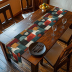 Bauhaus Table Runner: Geometric Mid Century Modern Decor in Teal-Gray, Rust and Cream