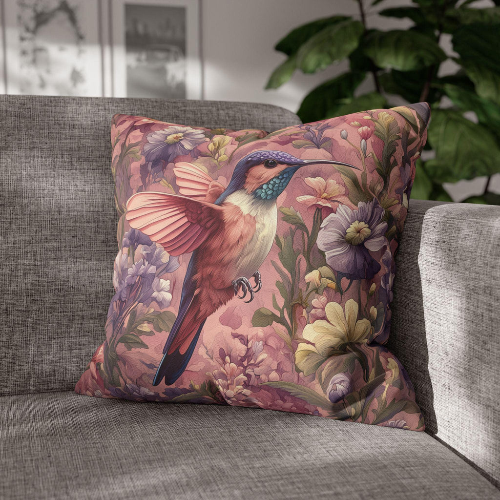 Vintage Style Blush Hummingbird Pillow Cover: William Morris Pink Botanical Floral Cushion Accent