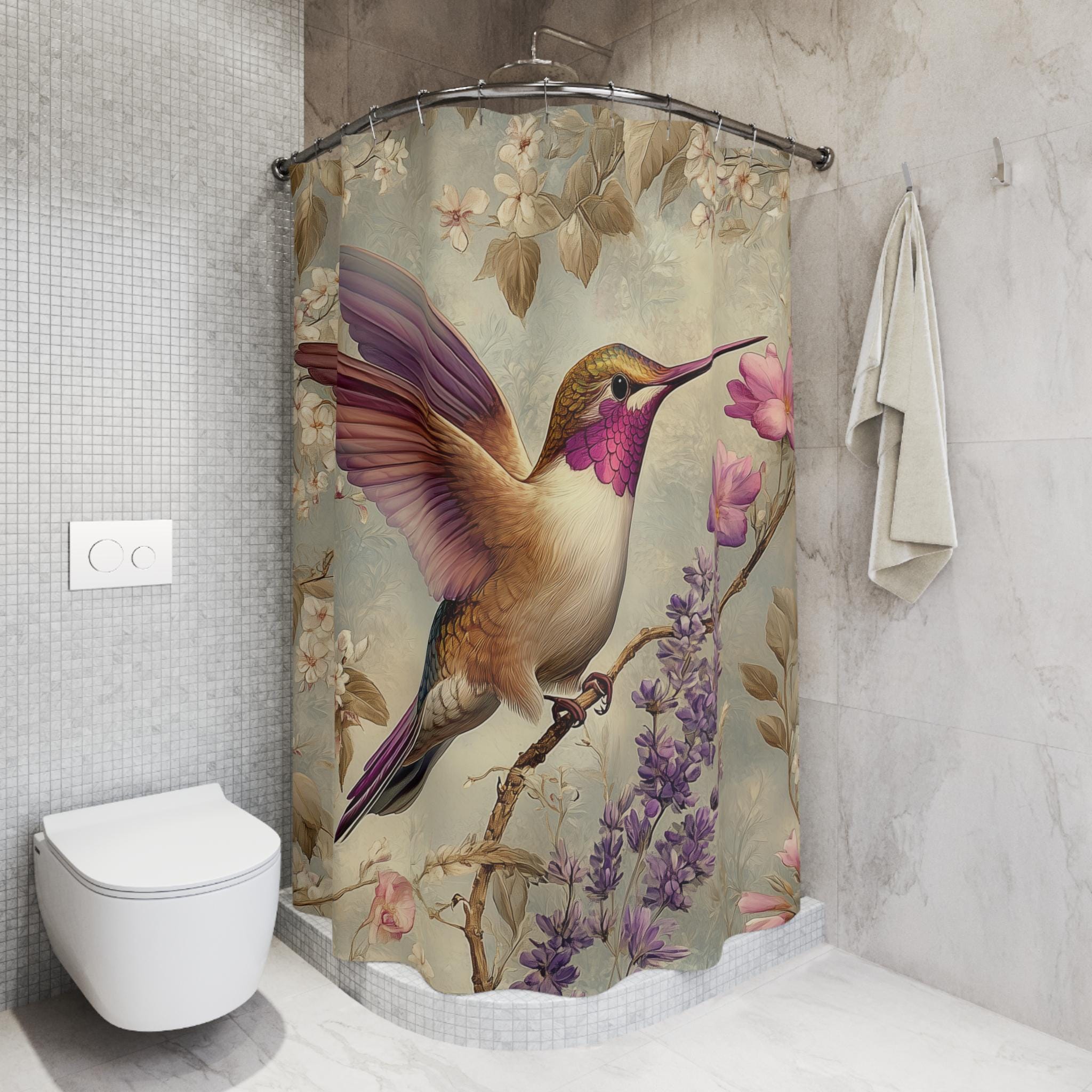 Hummingbird Hand Towel: William Morris Style Floral Bathroom Decor
