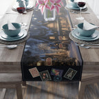 Vintage Style North Pole Christmas Table Runner: Navy, Gold, Pine