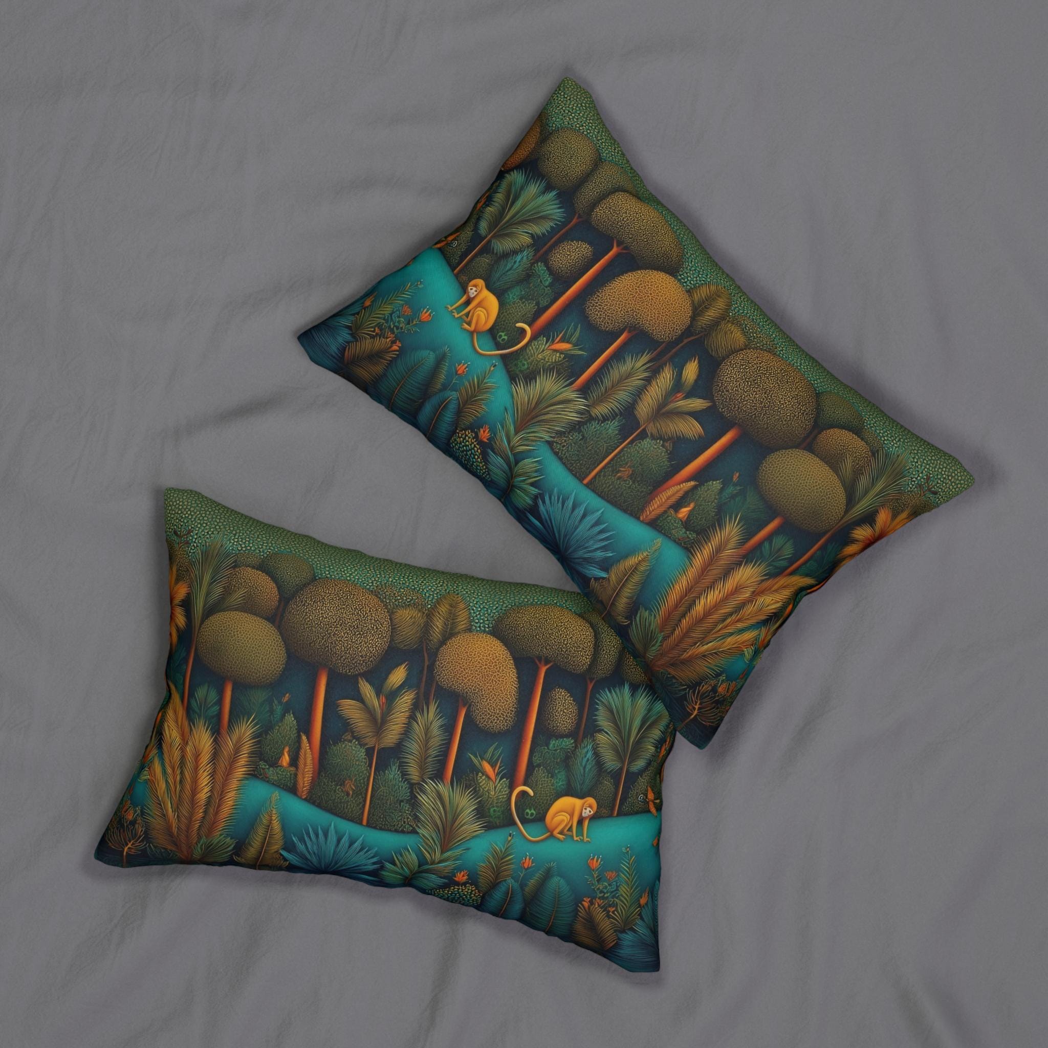 Monkey Jungle Safari Lumbar Pillow: Tropical Botanical Animal Decor
