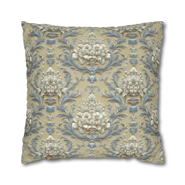Damask Floral Pillow Cover: Blue & Gold Cushion Case - Classic Decor