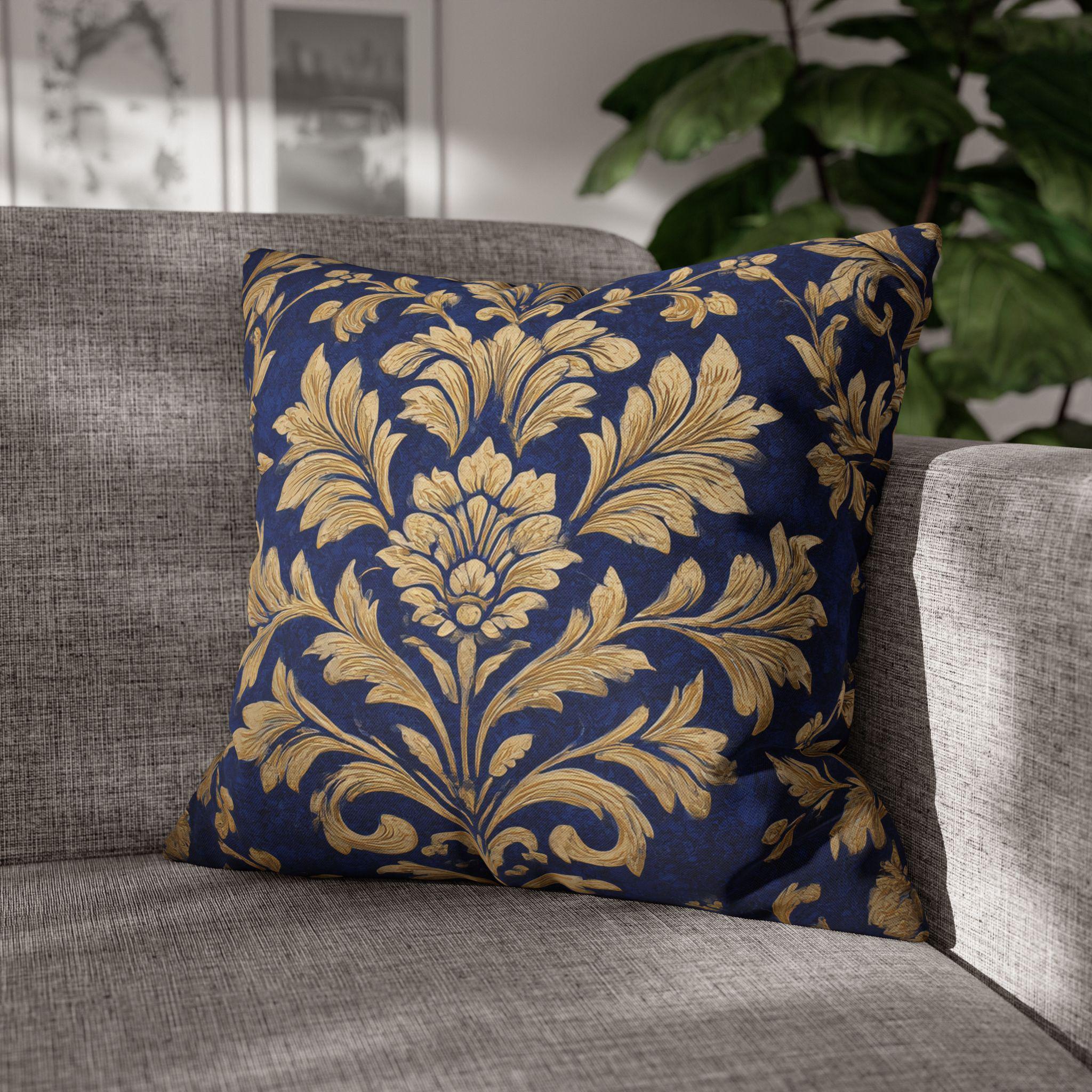 Opulent Baroque Damask Pillow Cover: Royal Blue & Gold Vintage Cushion for Maximalist Home Decor