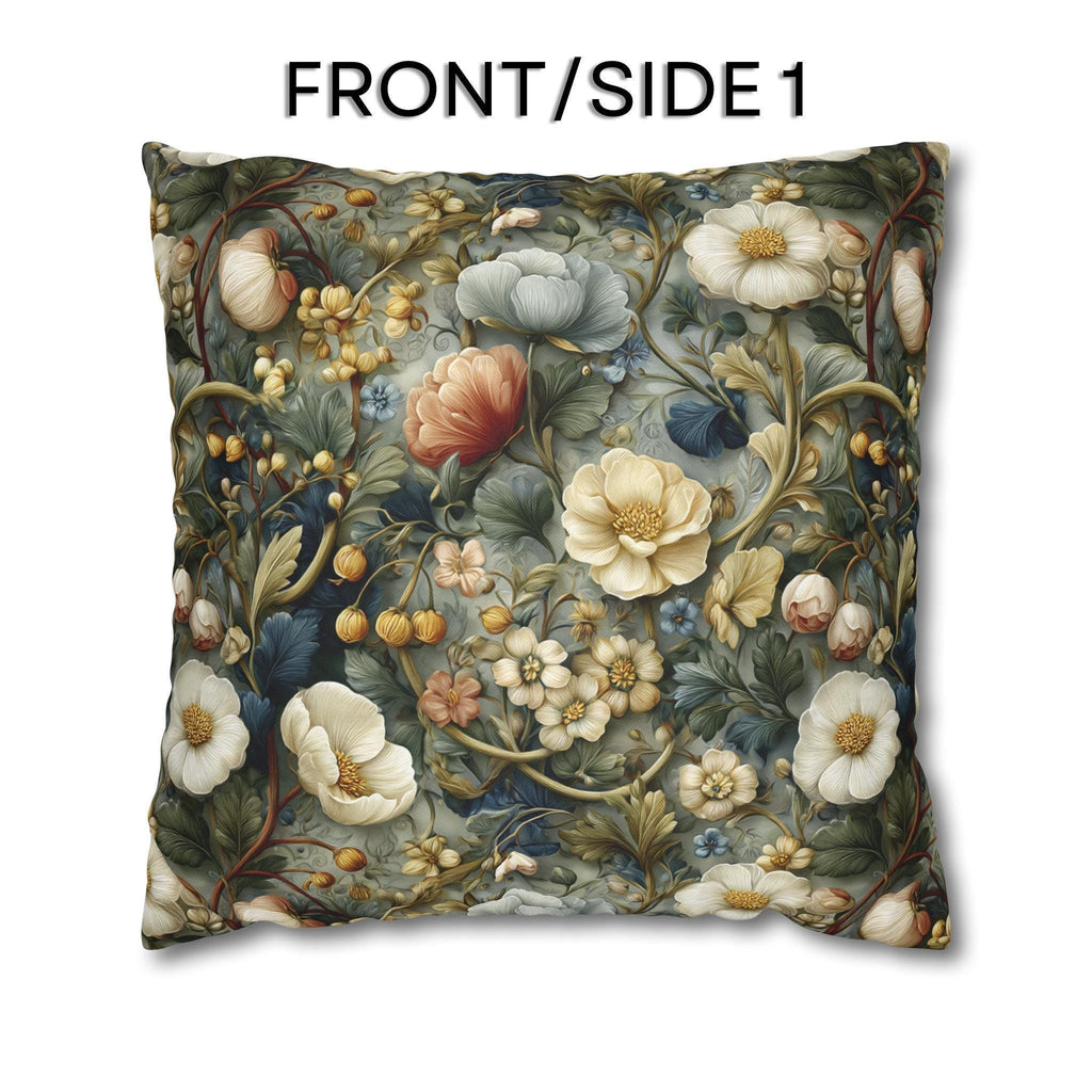 Vintage Style Meadow Garden Pillow Cover: Soft Sage Ivory & Lilac Botanical Floral