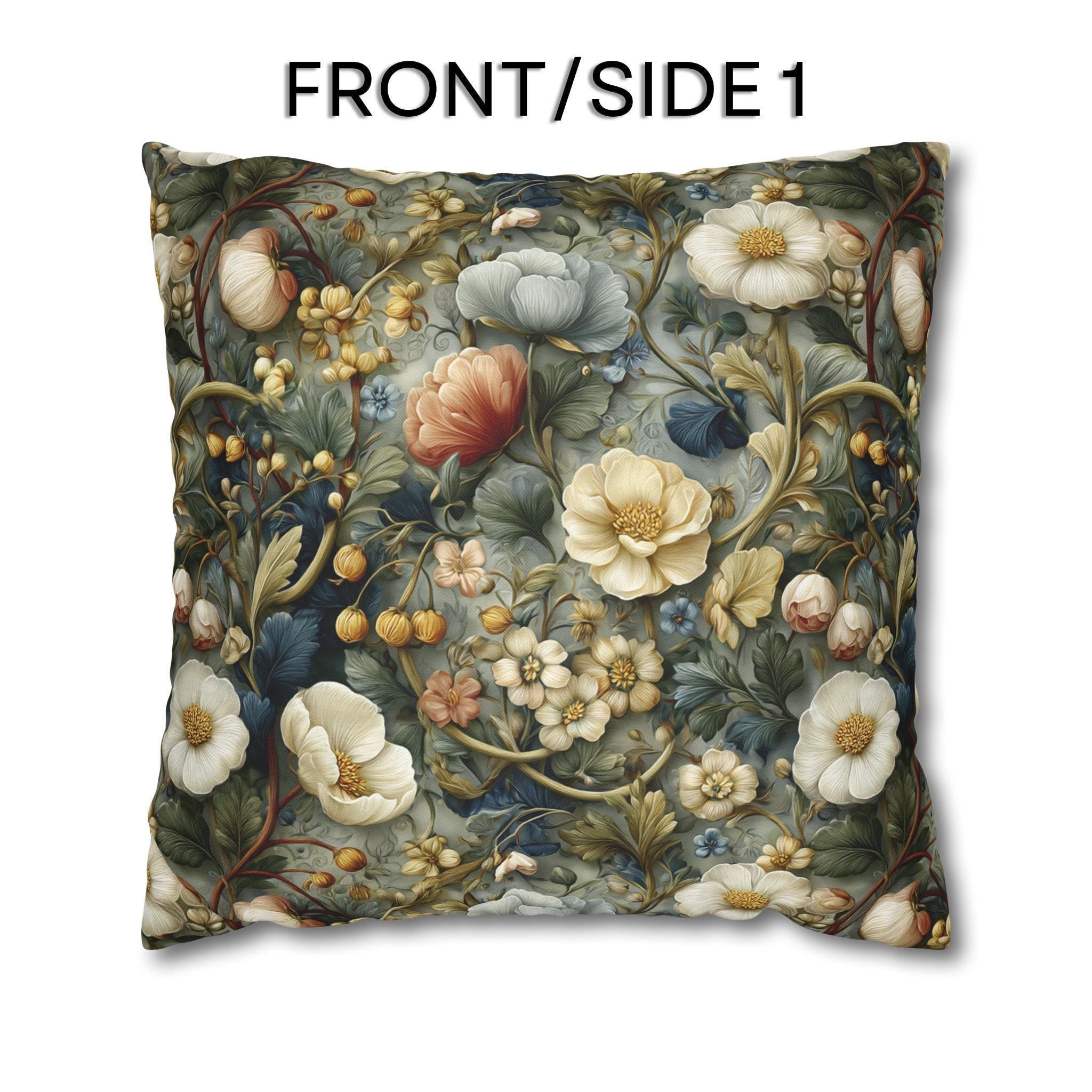 Vintage Style Meadow Garden Pillow Cover: Soft Sage Ivory & Lilac Botanical Floral