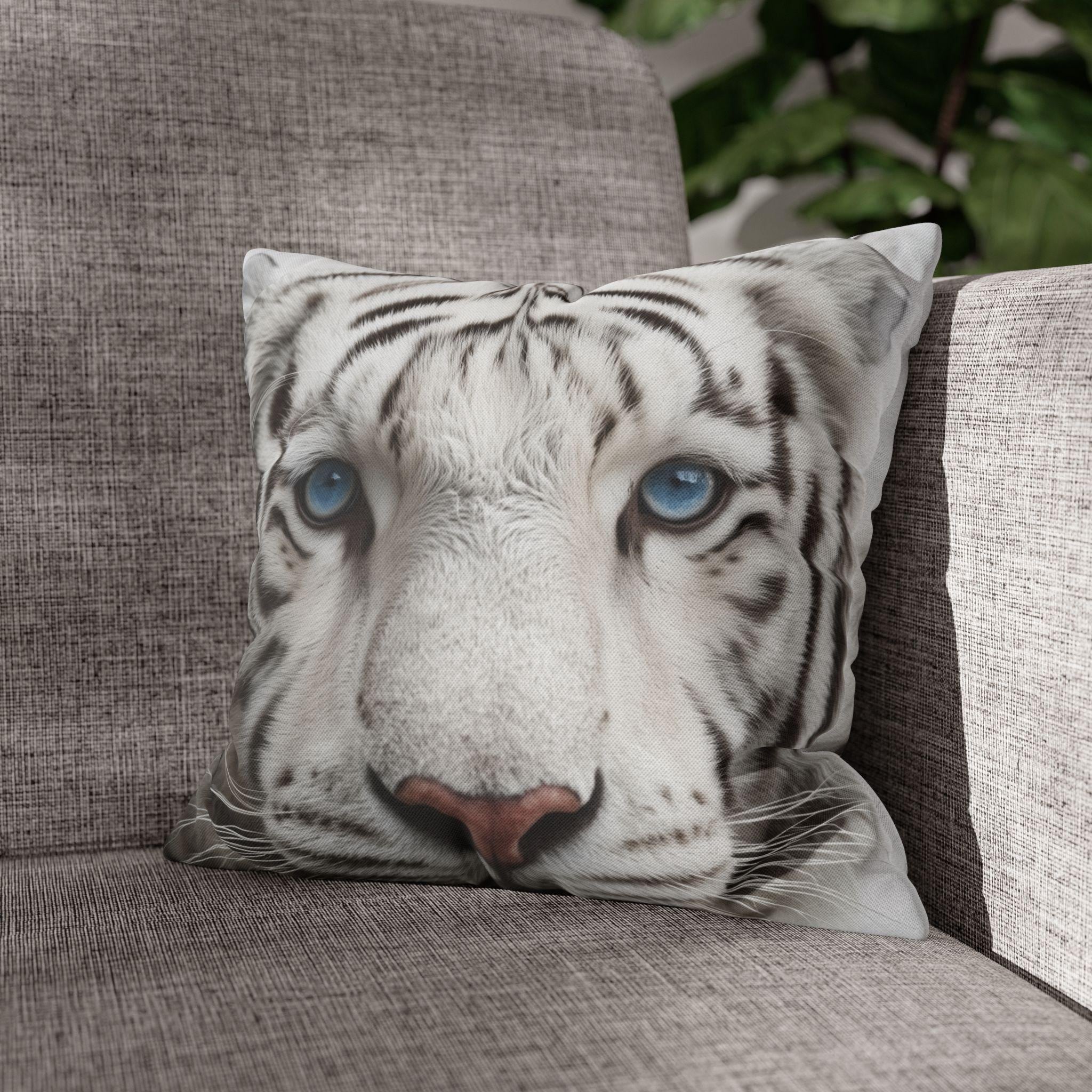 White Tiger Pillow Cover: Bold Wildlife Accent Cushion, Jungle Safari Decor