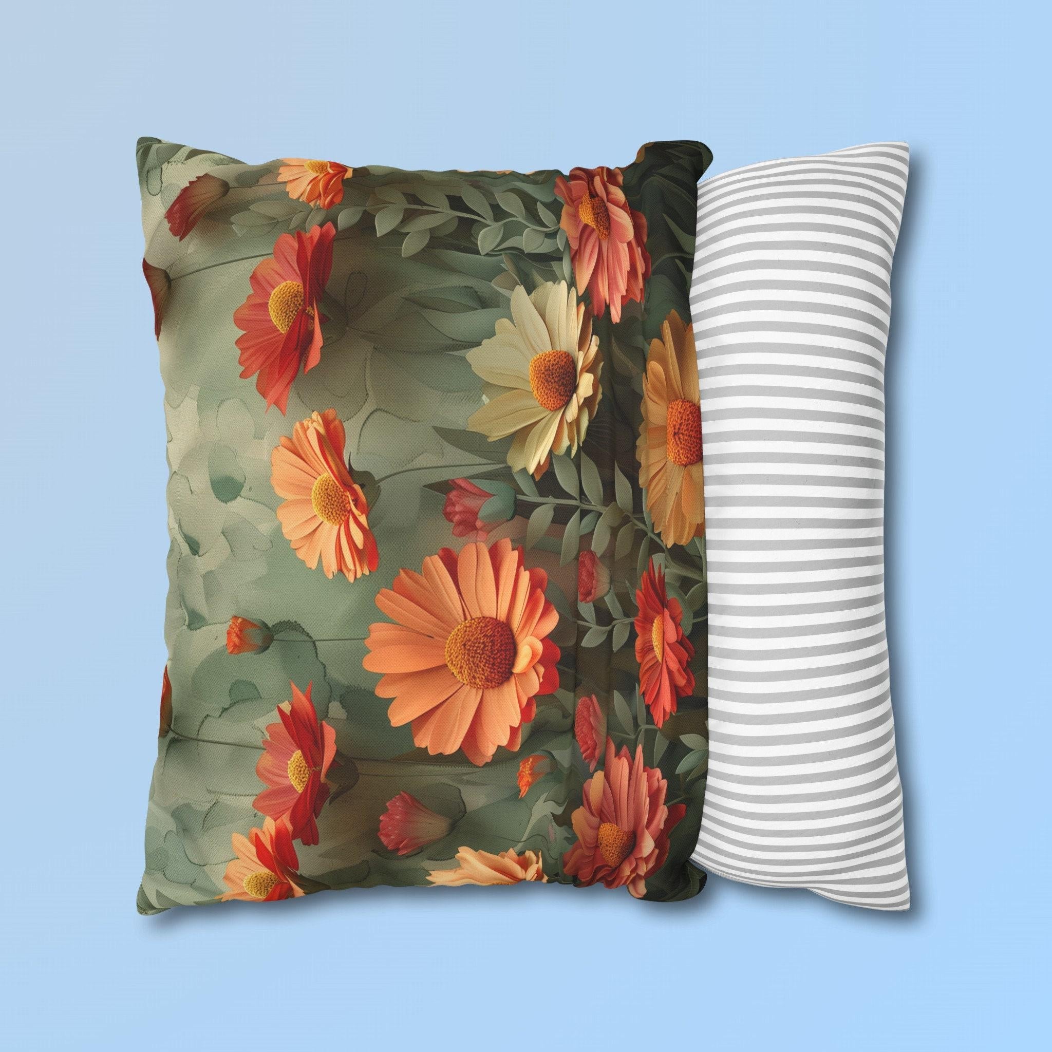 Vibrant Coneflower Floral Pillow Cover: 3D Realistic Nature-Inspired Cushion Case for Home Decor