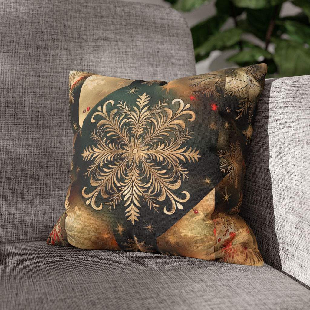 Christmas Snowflake Pillow Cover, Elegant Green and Gold Pillowcase, Luxury Home Accent
