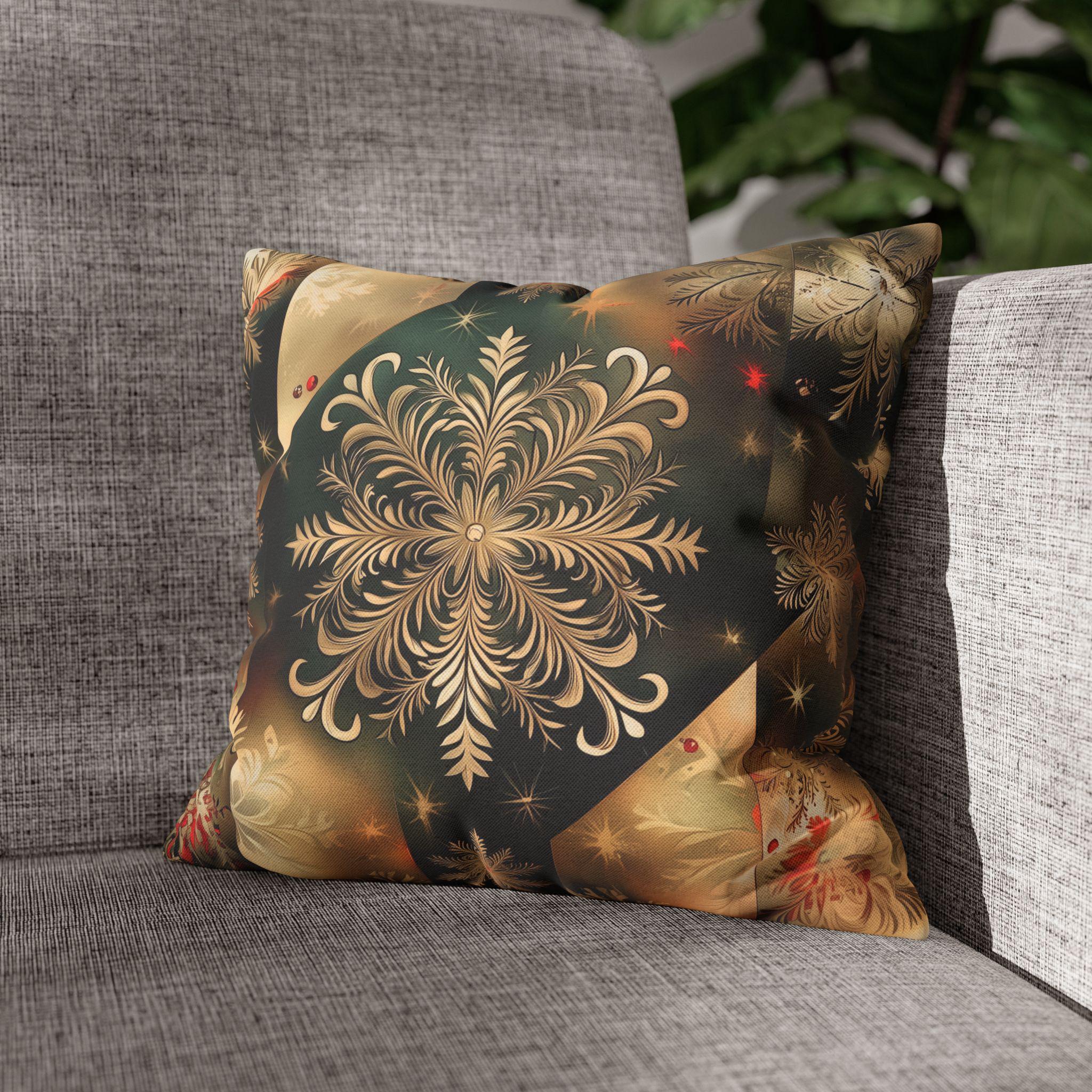 Christmas Snowflake Pillow Cover, Elegant Green and Gold Pillowcase, Luxury Home Accent