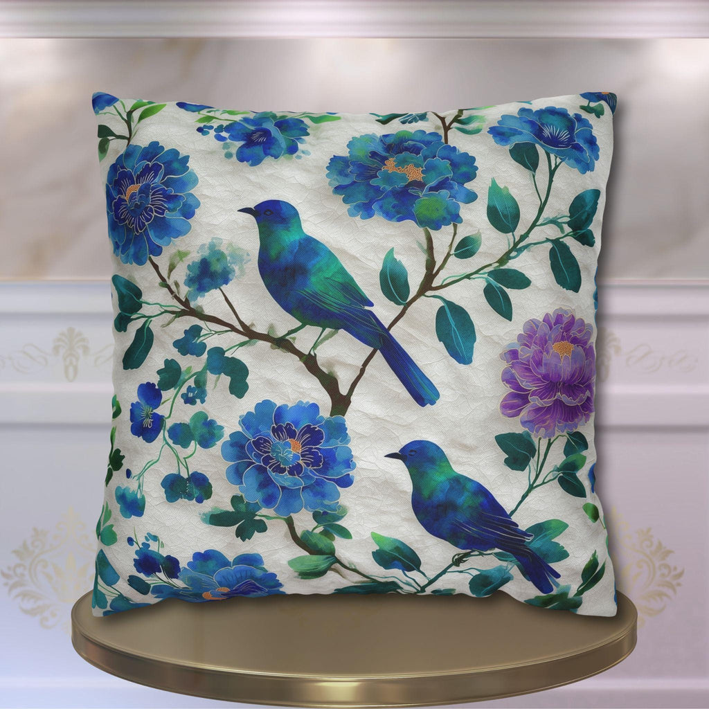 Chinoiserie Songbird Throw Pillow Cover: Cobalt, Teal, Violet - Multiple Sizes