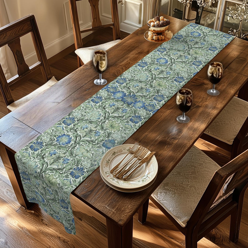 William Morris inspired table runner: Sage and Blue Floral Vine