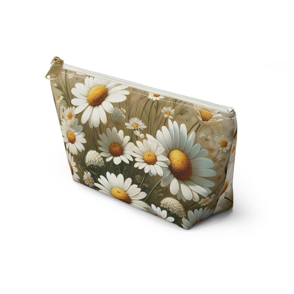 Wild Daisies Accessory Pouch with T-Bottom Floral Design in Large & Small Sizes, Gift for Mom, Gift for Her