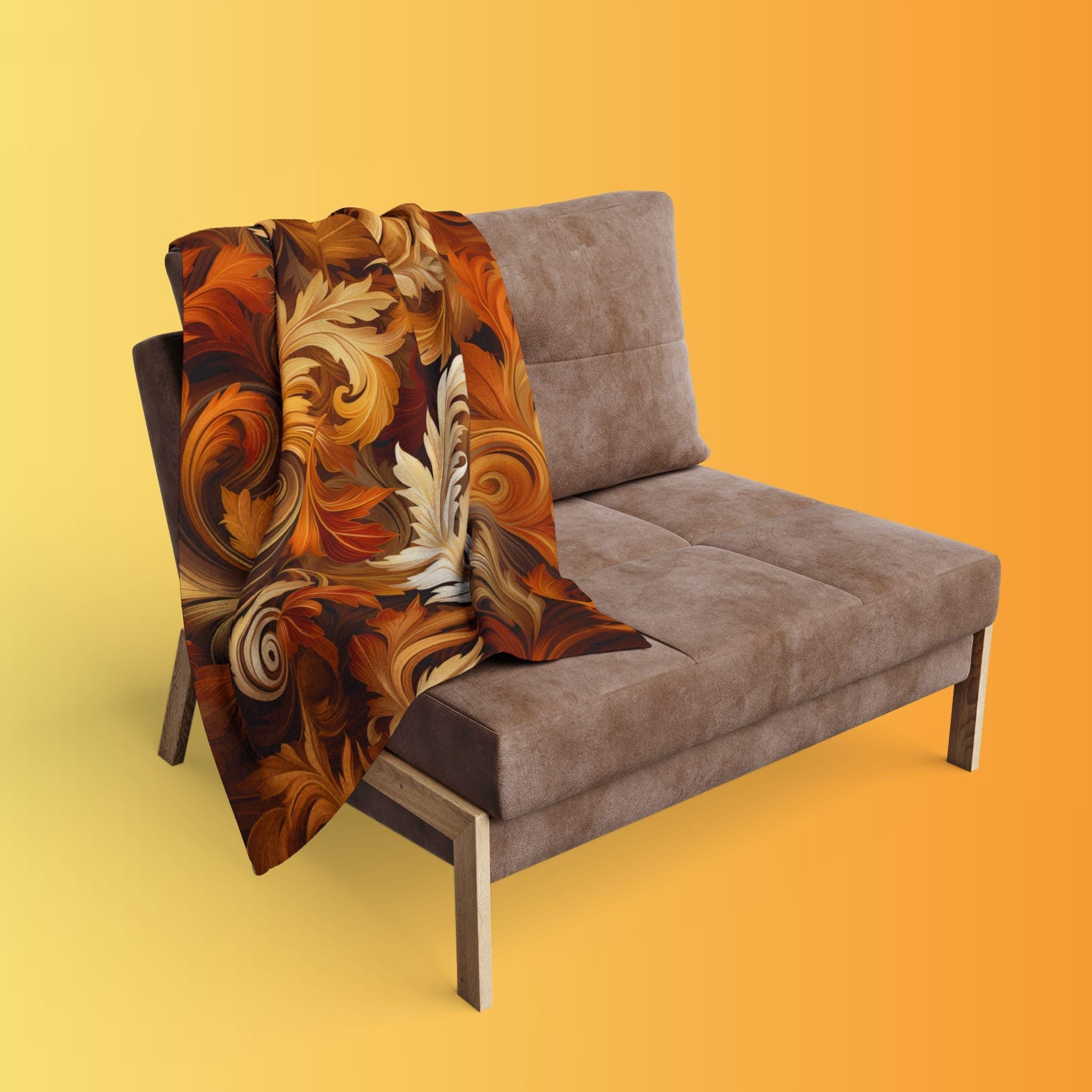 Autumnal Foliage Fleece Blanket: Ornate Swirling Leaves, Cozy Home Decor