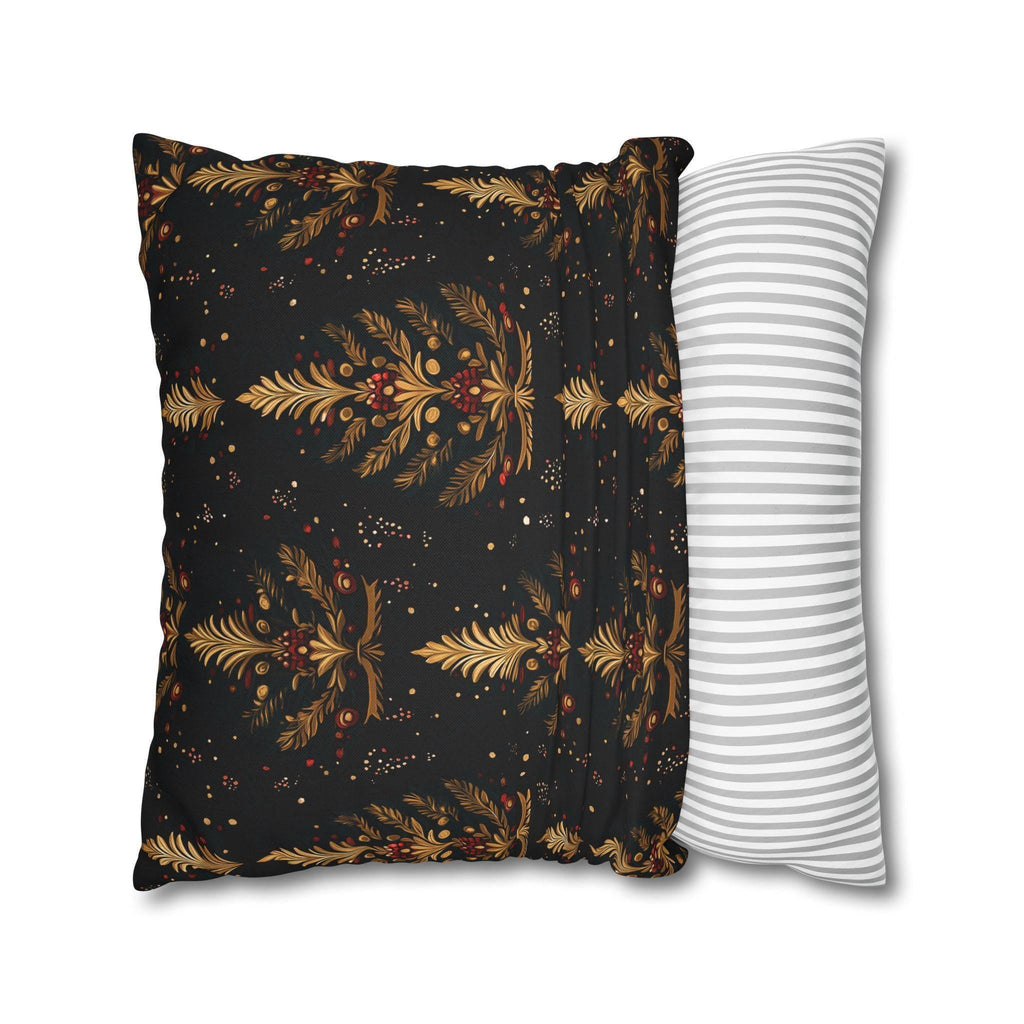 Elegant Christmas Tree Pillow Cover: Gold & Red Holiday Decor