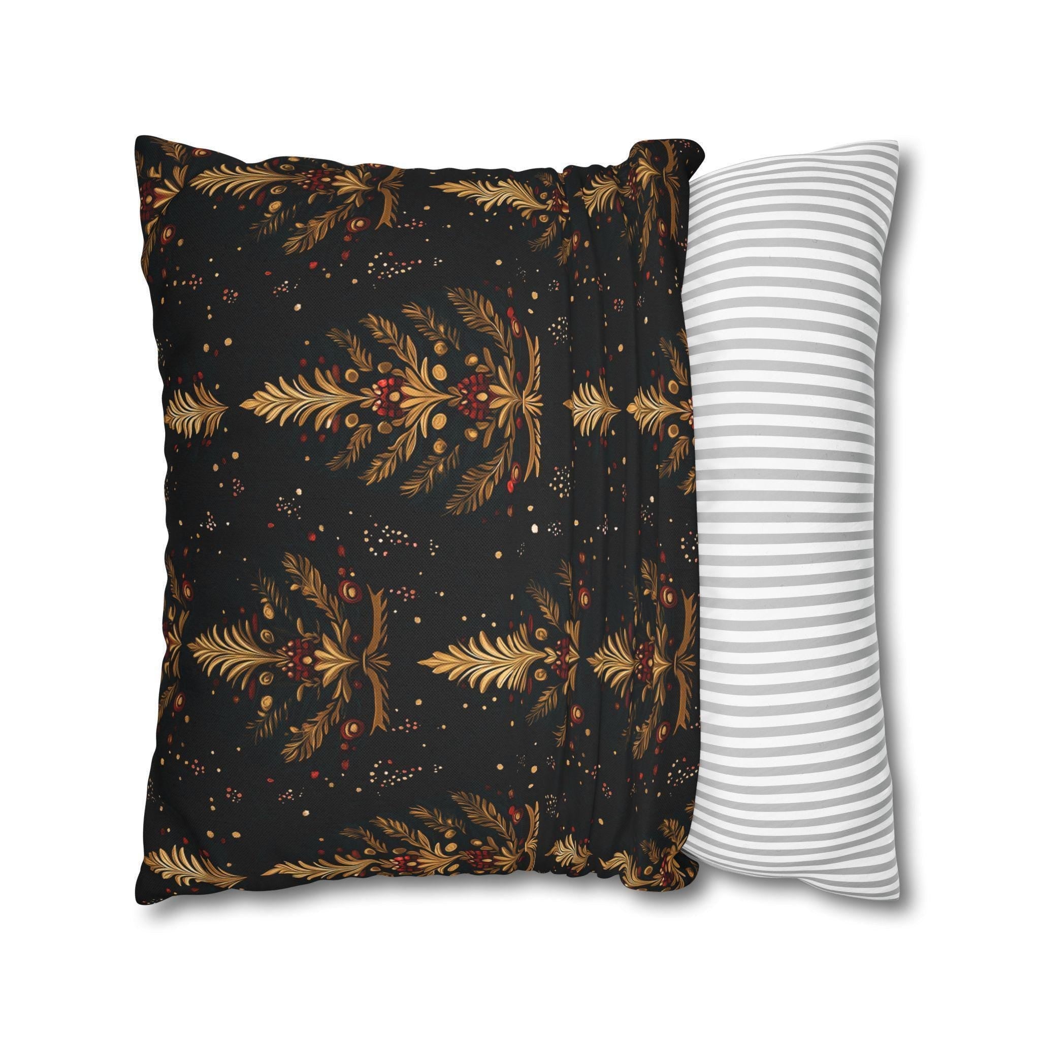 Elegant Christmas Tree Pillow Cover: Gold & Red Holiday Decor