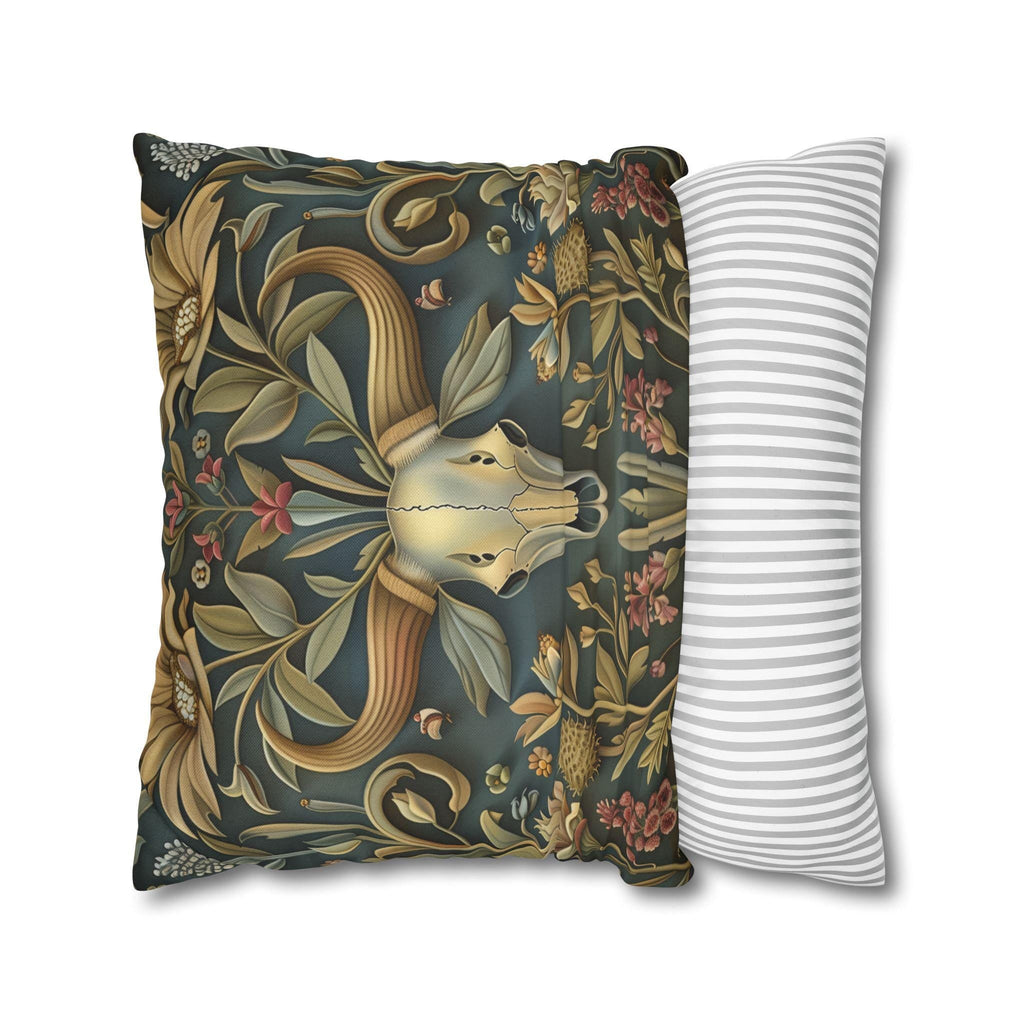 Longhorn Skull Floral Pillow Cover: Western Arts & Crafts Decor with Morris-Inspired Southwest Design