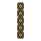 Festive Gold Snowflake Table Runner: Elegant Christmas Dining Decor in Green, Charcoal & Red