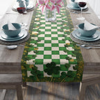 St Patricks Day Shamrock & Gold Coin Checkered Table Runner