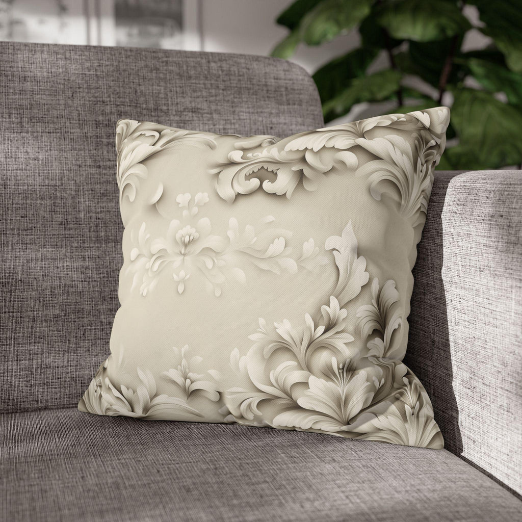 Floral Scrollwork Pillow Cover, Cream Beige Tones, Elegant Home Decor