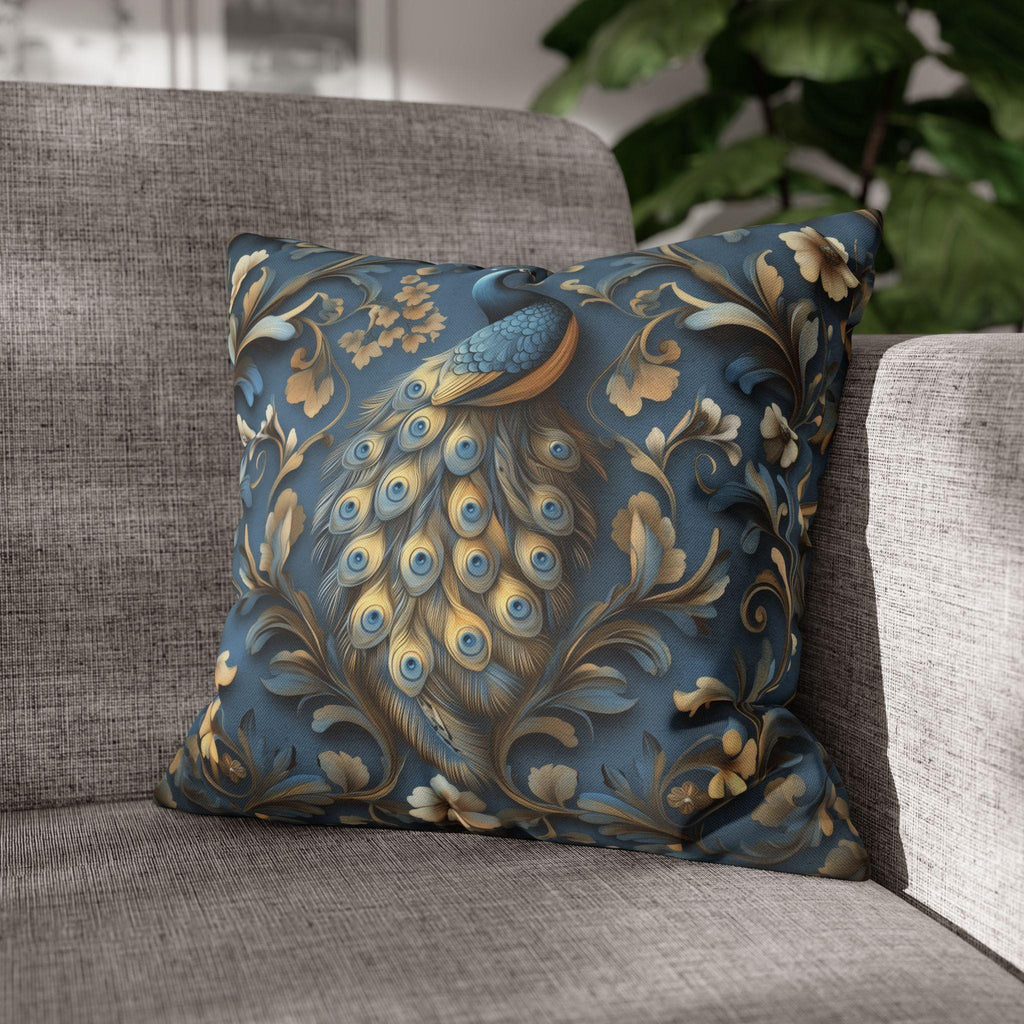Elegant William Morris Peacock Pillow Cover: Vintage Arts & Crafts Blue Gold Bird Cushion Design