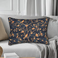 Chinoiserie Bird Blossom Lumbar Pillow: Peach & Chestnut on Navy Blue