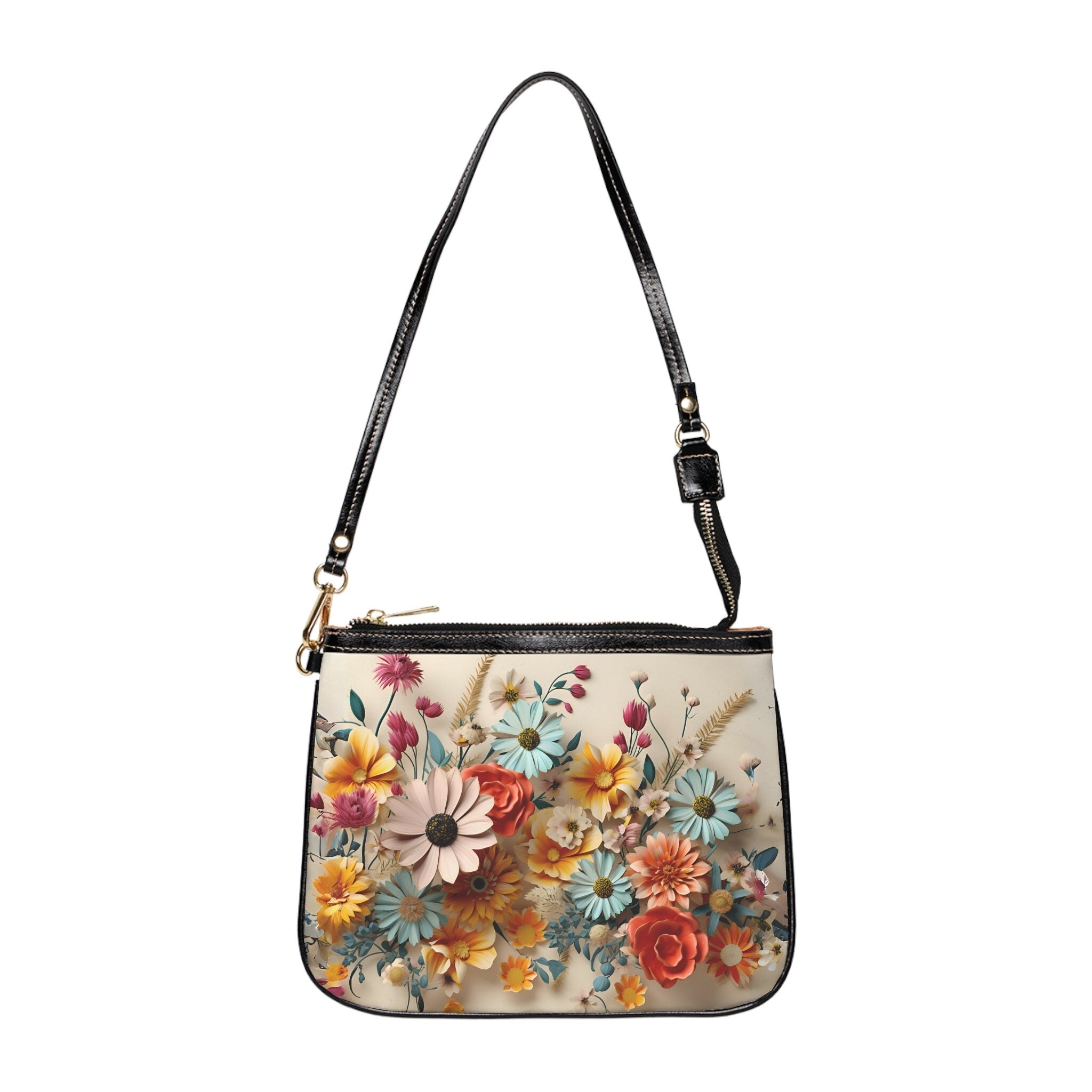Floral Meadow Faux Leather Shoulder Bag: Vibrant Multi-Color Design