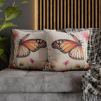 Monarch Butterfly Pillow Cover: Colorful Wildflower Garden on Soft Peach Background