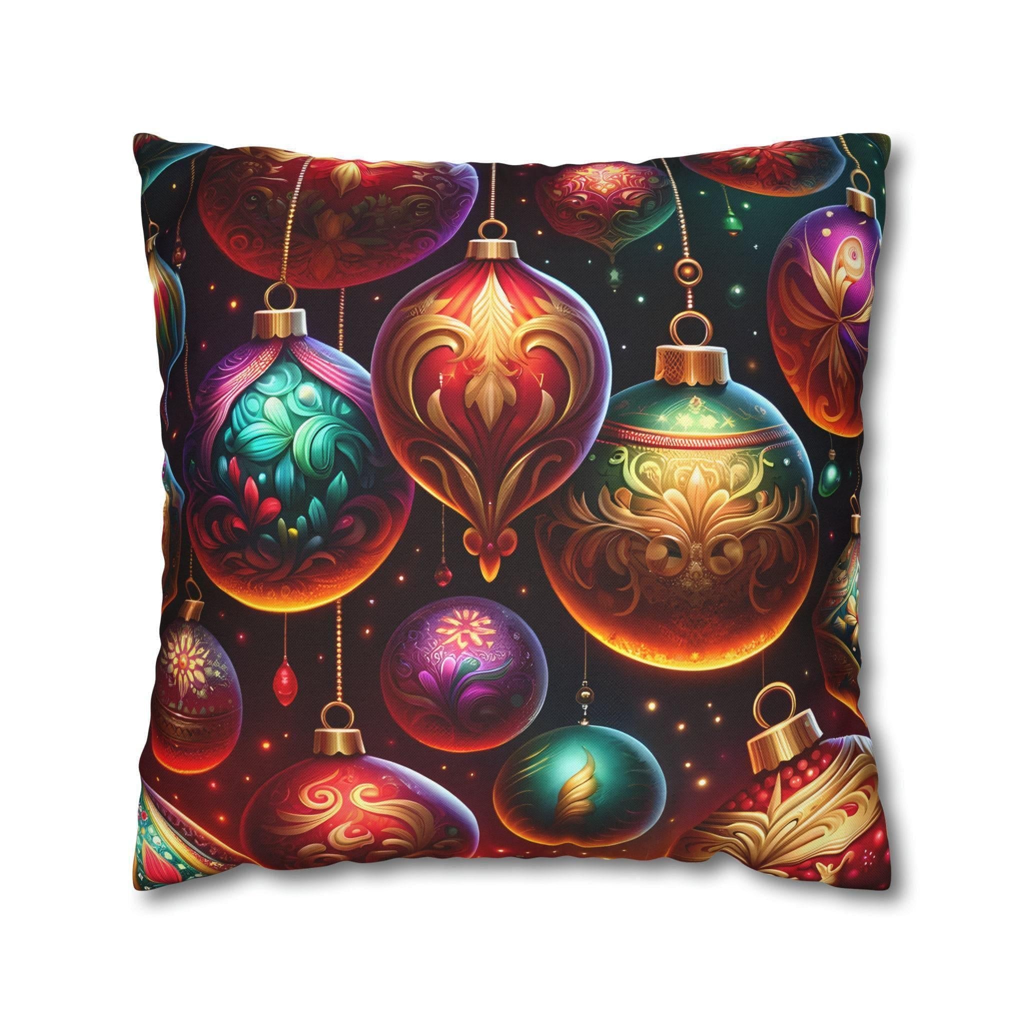 3D Christmas Ornaments Pillow Cover Bold Colorful Festive Cushion Case  Detailed Holiday Decor