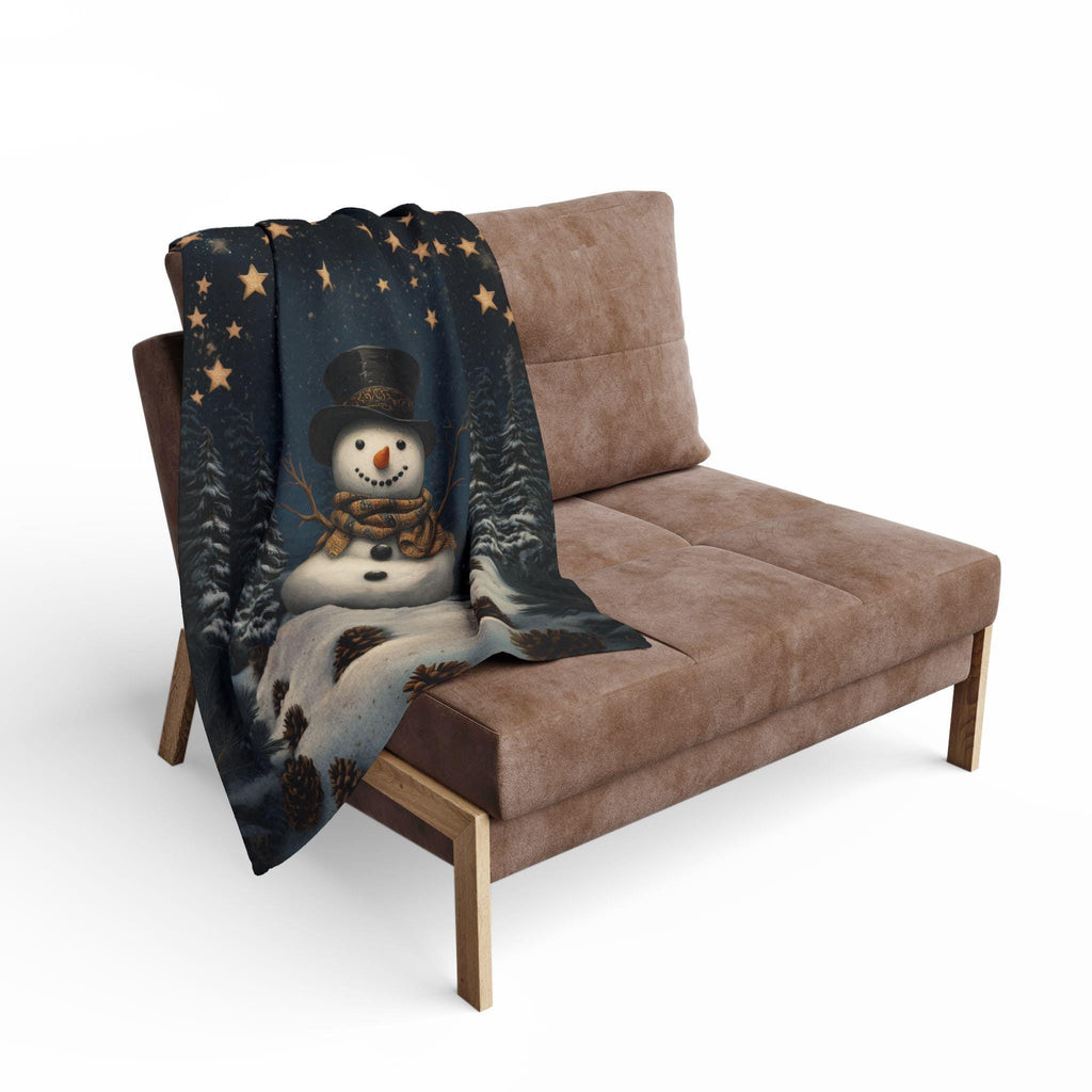 Whimsical Winter Wonderland Fleece Throw: William Morris Inspired Snowman Blanket for Cozy Christmas Decor