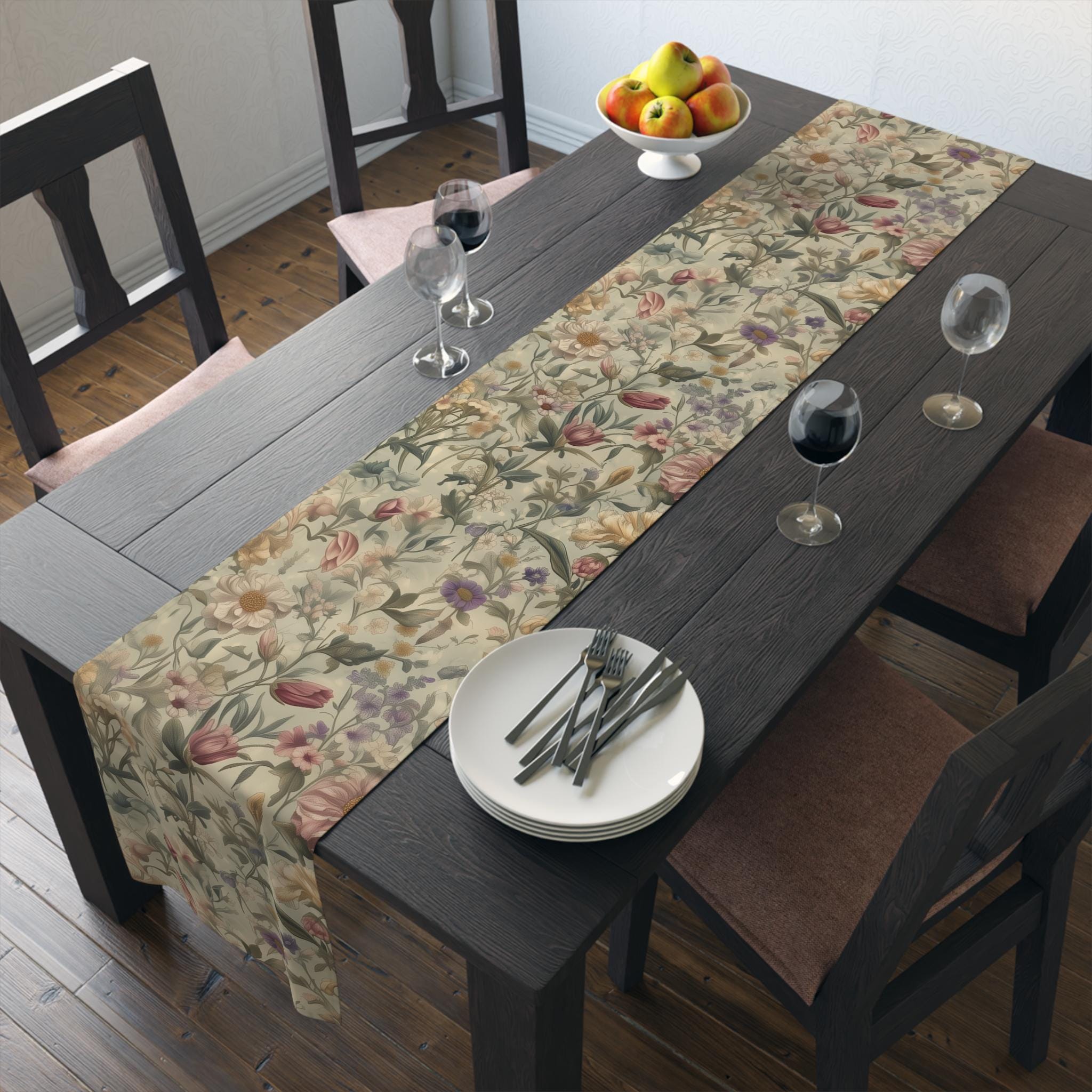 William Morris Inspired Table Runner: Earth Tone Floral Tapestry
