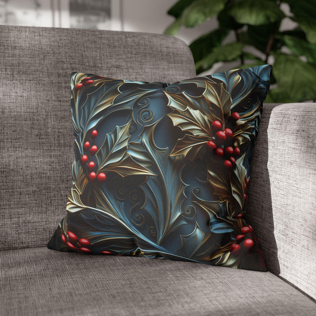 Elegant Holly Berries Pillow Cover: Festive Christmas Decor
