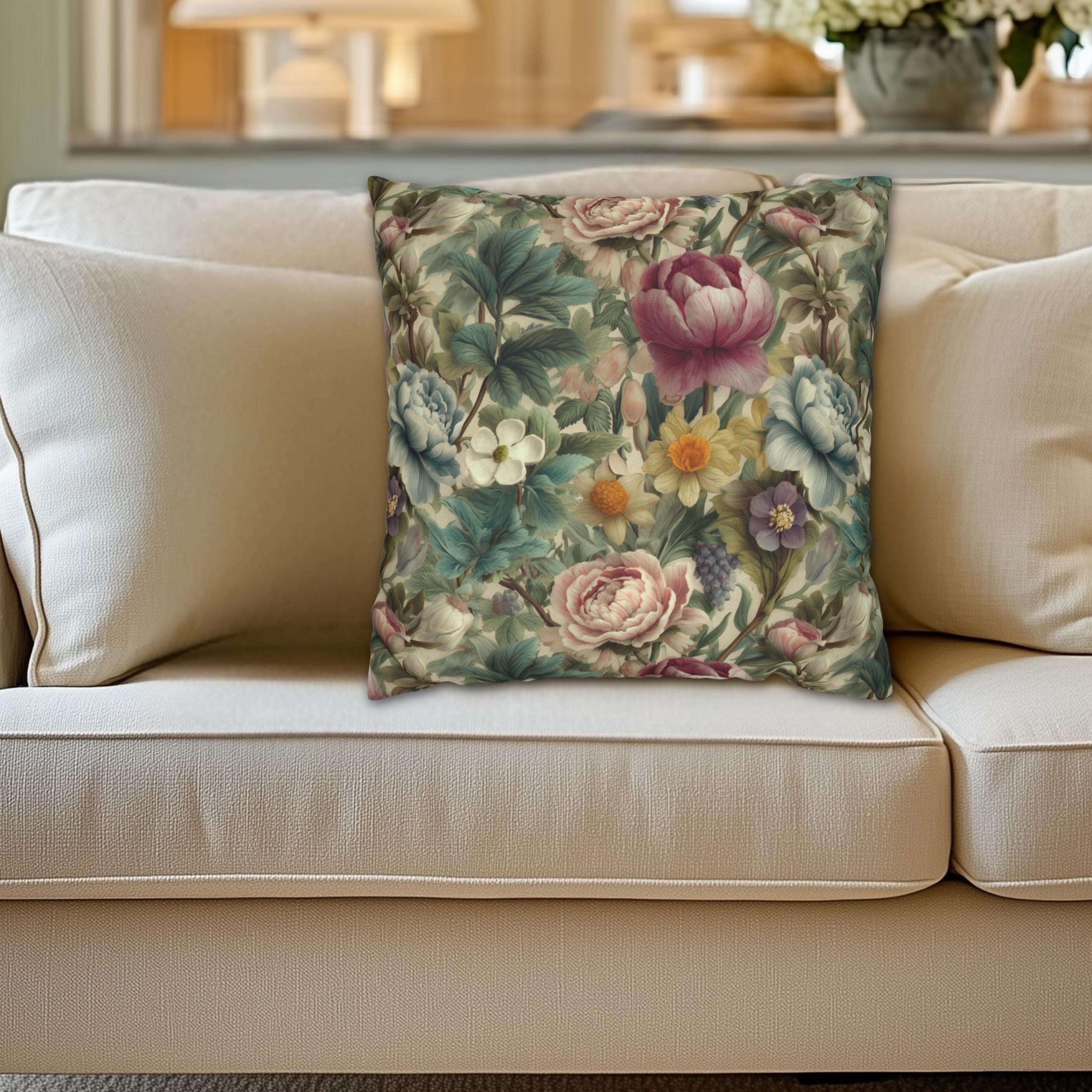 Spring Pastel Watercolor Pillow Cover: Romantic Floral Garden Pink, Blue and Sage