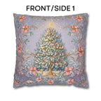 William Morris Christmas Pillow Cover: Frosted Pastel Tree, Lilac and Pink Botanical Holiday
