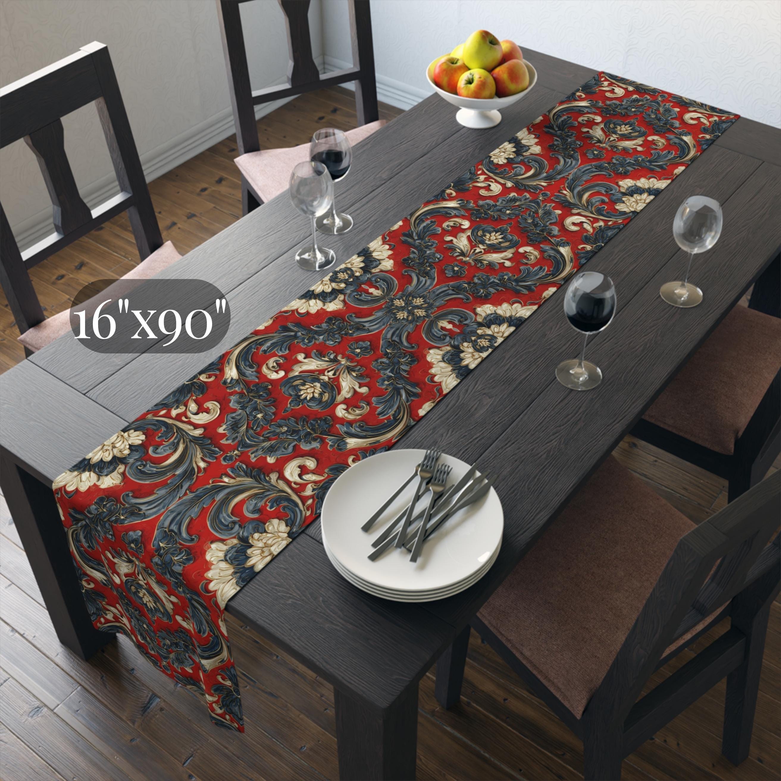Quietly Patriotic Table Runner: Elegant Americana Scroll Design