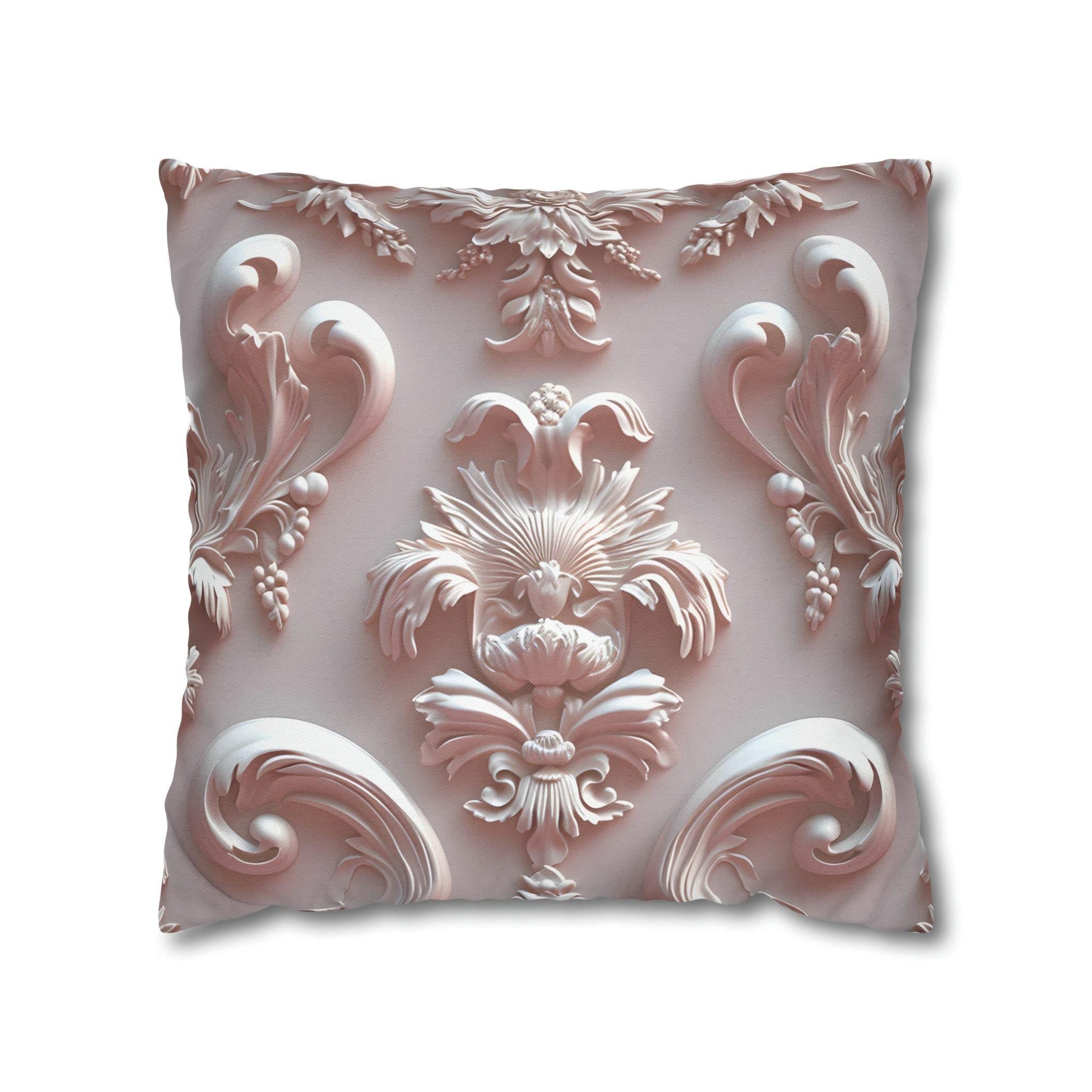 Rococo Pillow Cover: Blush Pink Scrollwork Floral Design