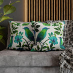 Chinoiserie Bird Pillow Cover: Teal Green Watercolor Floral Cushion