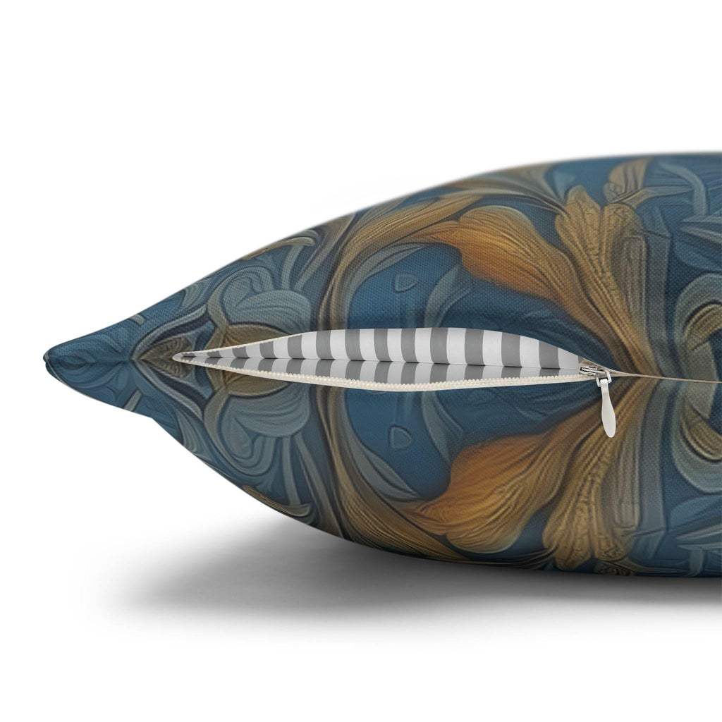 William Morris Style Throw Pillow Cover: Blue and Gold Owl Design