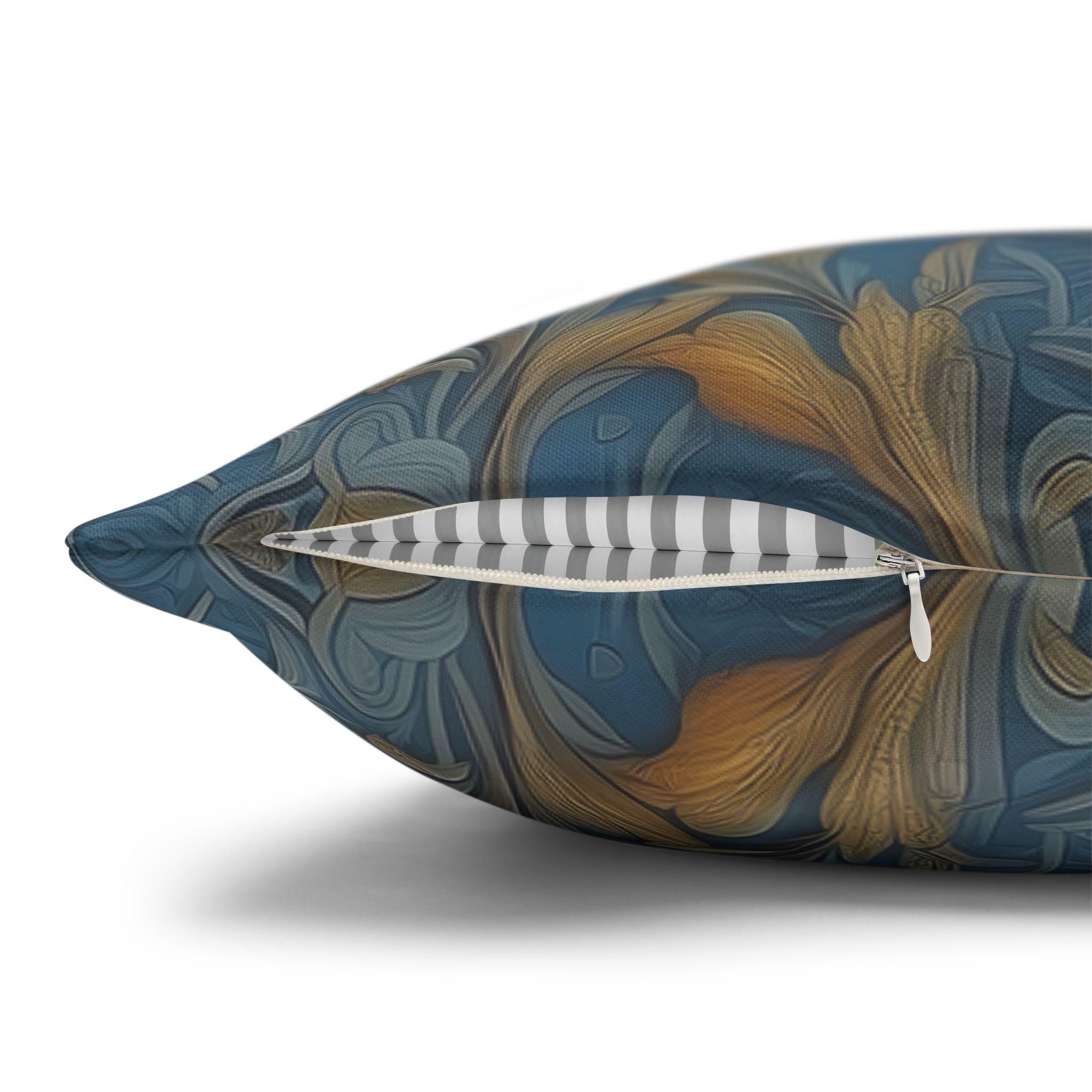 William Morris Style Throw Pillow Cover: Blue and Gold Owl Design