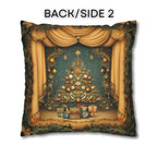 Vintage Art Nouveau Christmas Pillow Cover: Theatrical Tree, Golden Curtains, and Wrapped Gifts
