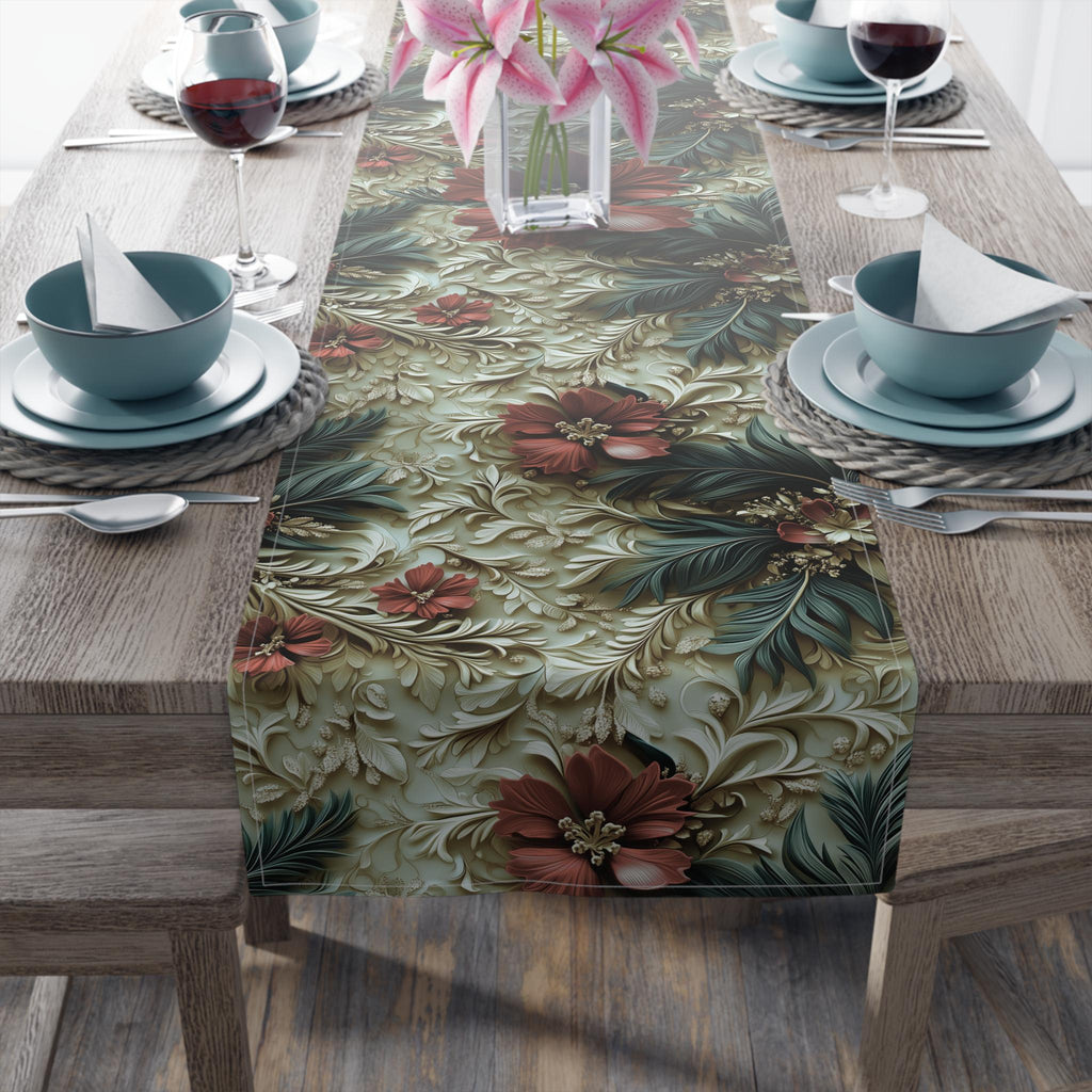 Elegant Poinsettia Table Runner: Festive Christmas Decor for Holiday Dining and Winter Entertaining