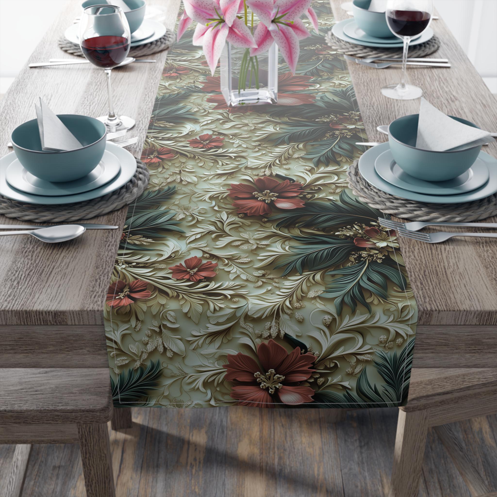 Elegant Poinsettia Table Runner: Festive Christmas Decor for Holiday Dining and Winter Entertaining