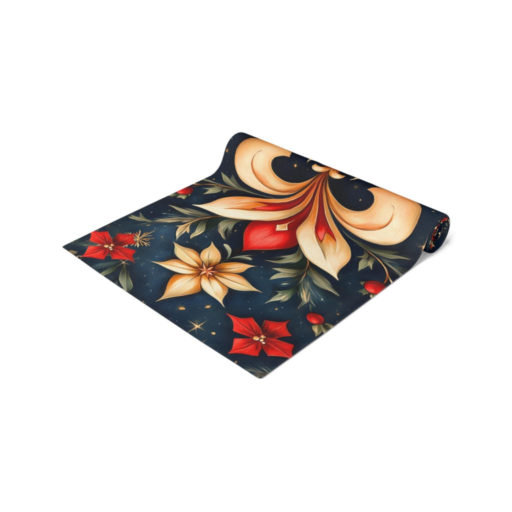 Holiday Fleur-de-lis Table Runner, Red Gold Christmas Decor