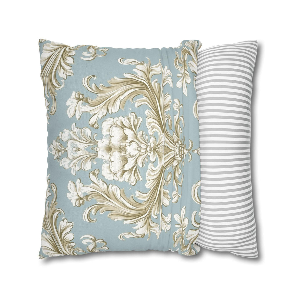 Elegant Baroque Floral Pillowcase: Champagne & Gold on Powder Blue - Luxurious Home Decor Gift