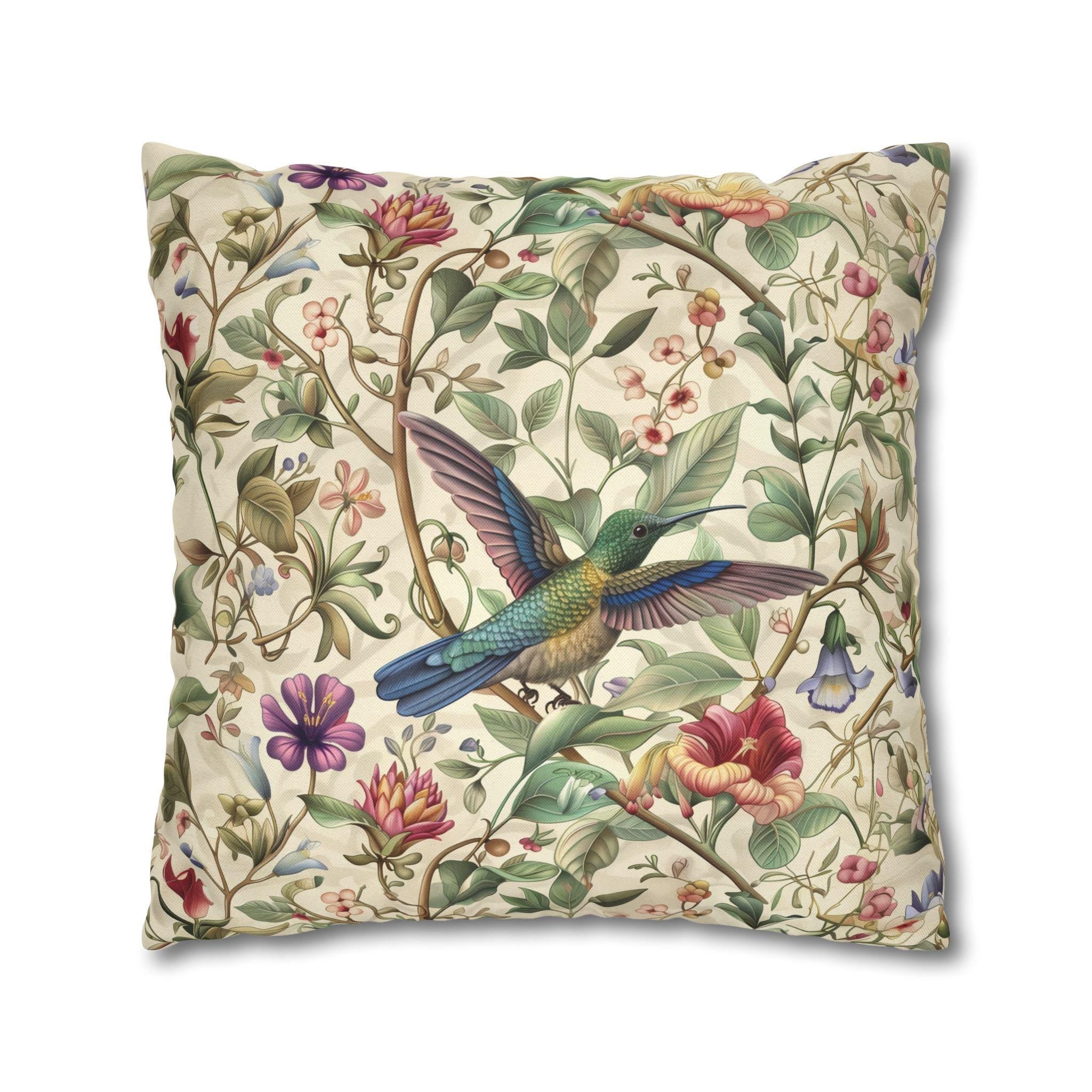 William Morris Hummingbird Botanical Pillow Cover: Vintage Style Cream Floral Vine Design Home Decor